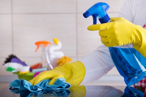 Cleaner checking a work area for hazards before starting